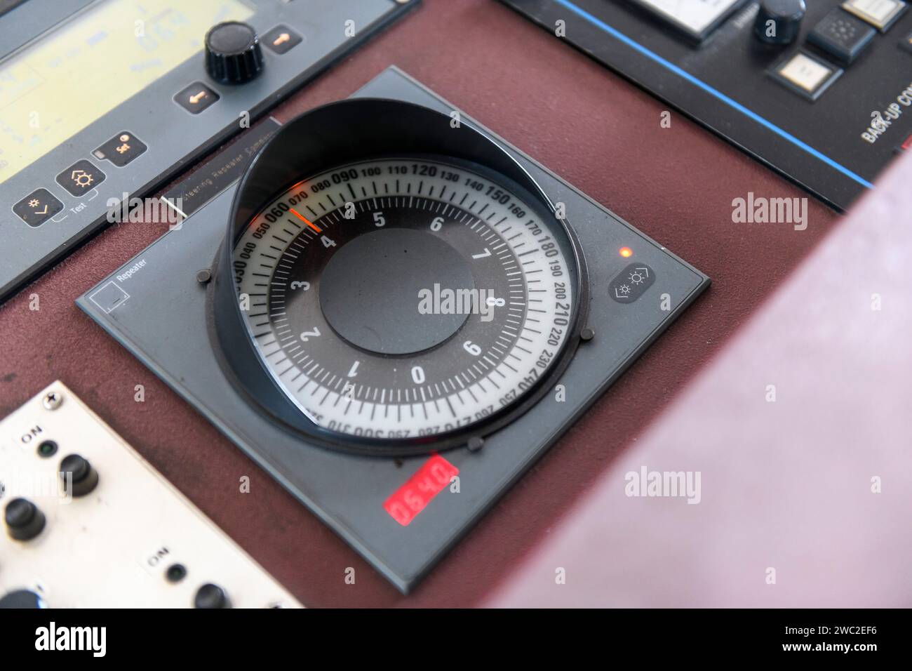 Gyro compass repeater on the navigational control pane of navigational