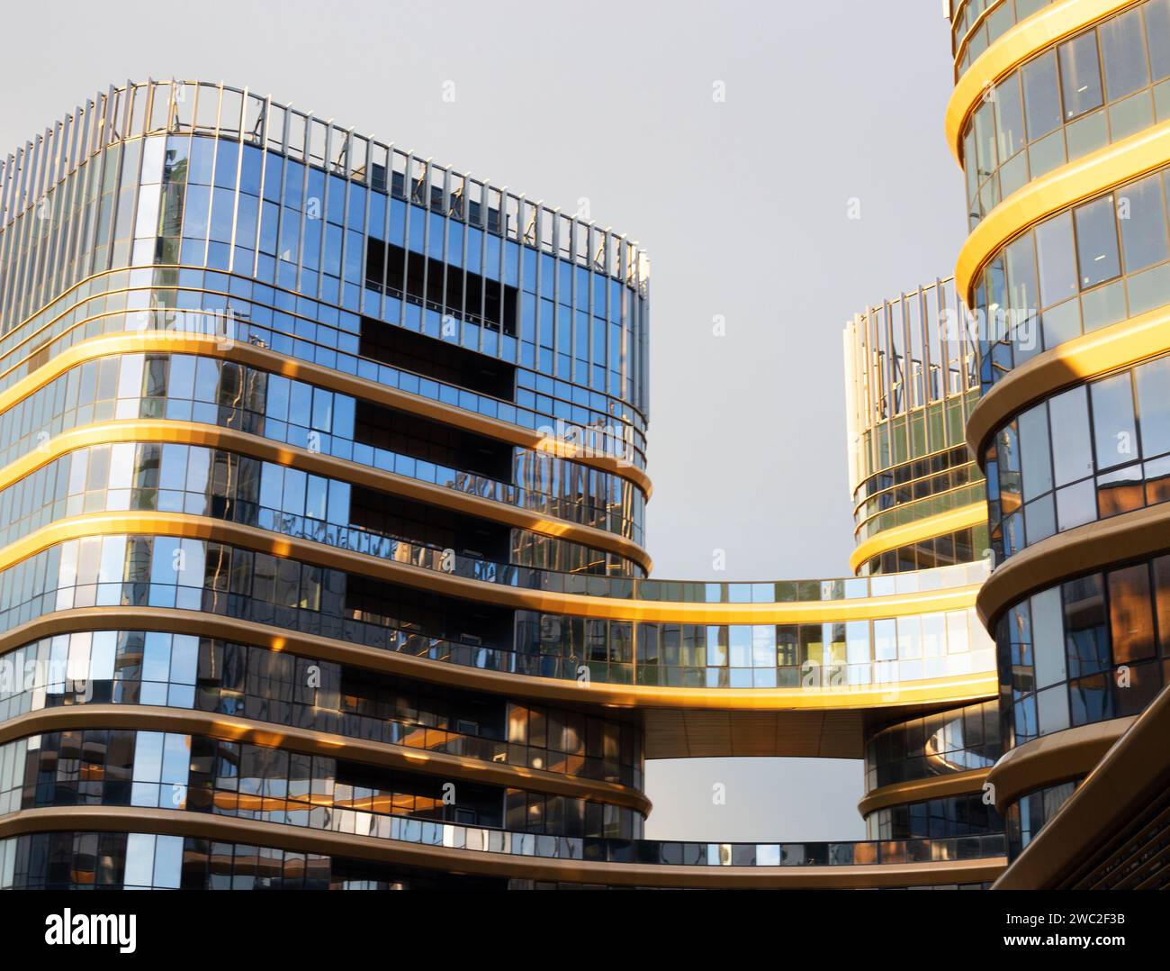 Futuristic square architecture of apartment building. Modern glass high ...