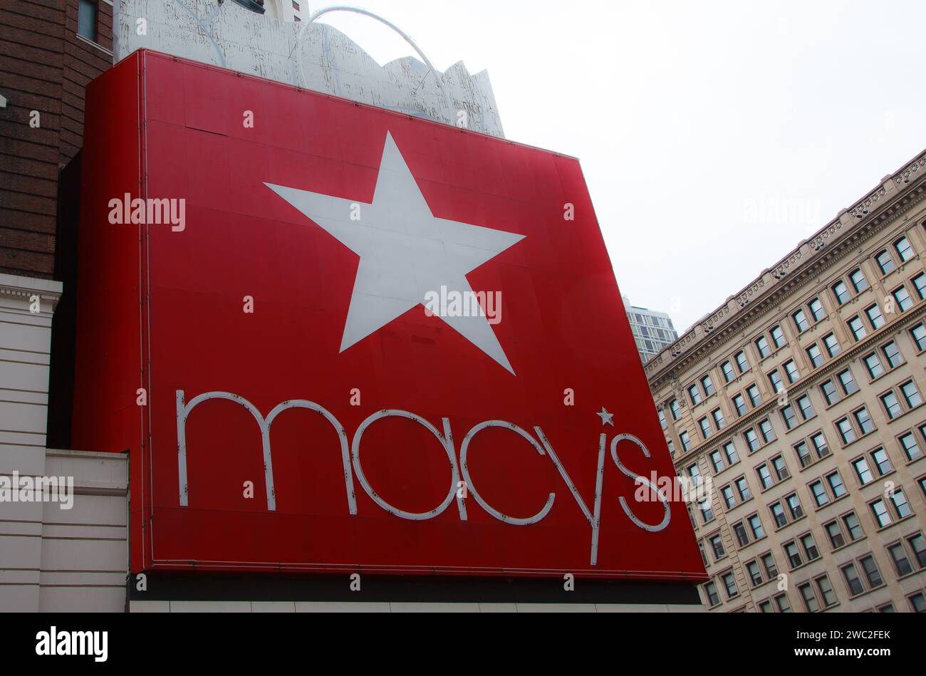 New York, June 12,2012 Macy's sign outside store building Stock Photo