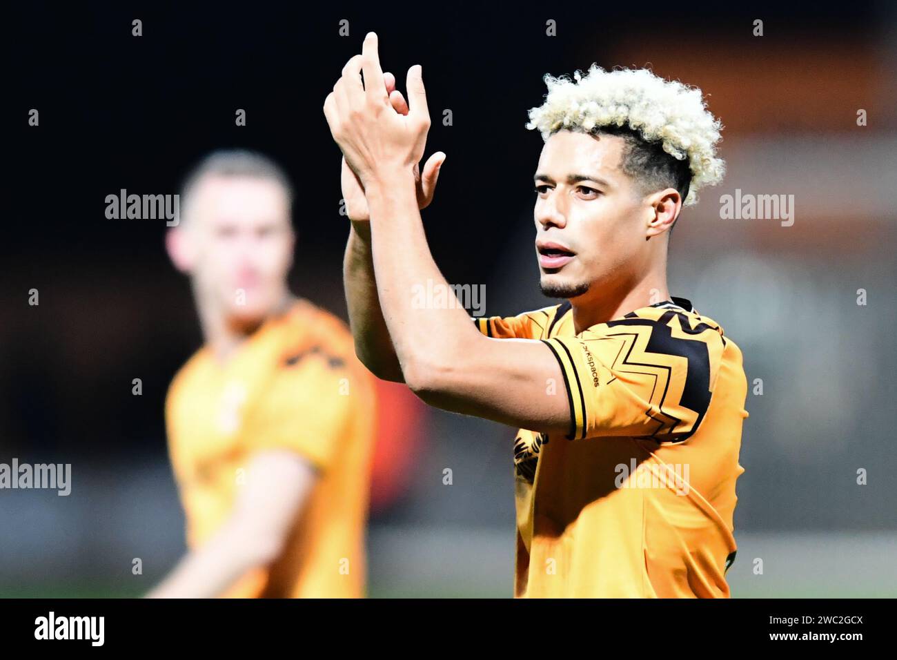 c18 applauds fans during the Sky Bet League 1 match between Cambridge United and Fleetwood Town at the Cledara Abbey Stadium, Cambridge on Saturday 13th January 2024. (Photo: Kevin Hodgson | MI News) Credit: MI News & Sport /Alamy Live News Stock Photo