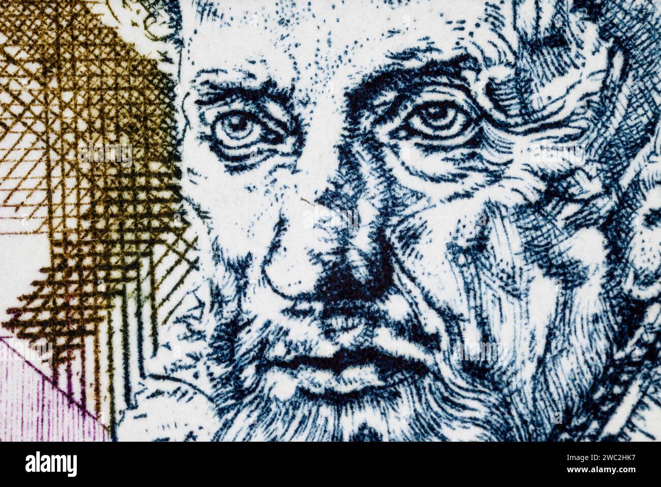 Portrait of Admiral Gaspard de Coligny (1519-1572) - detail from a French postage stamp (1973) Stock Photo