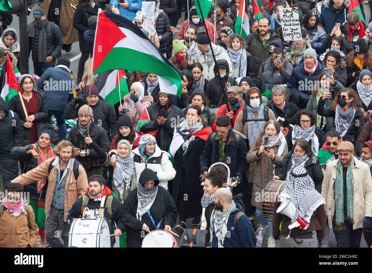 London, UK. 13th Jan, 2024. Thousands of people march along the Embankment, calling for a ceasefire in Gaza. Credit: Anna Watson/Alamy Live News Stock Photo