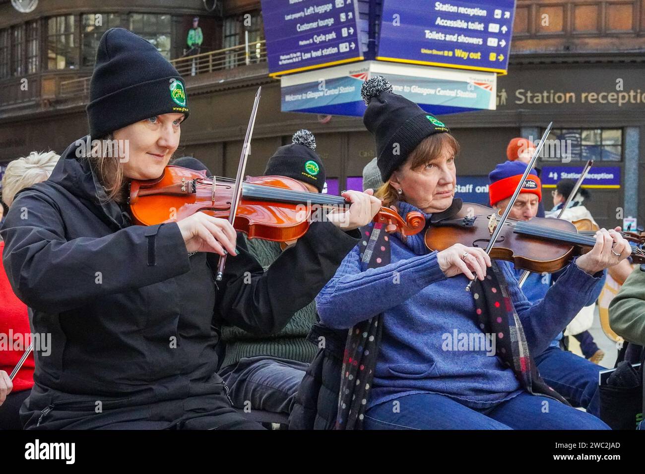 Glasgow, UK. 13th Jan, 2024. Pupils and tutors of Glasgow Fiddle
