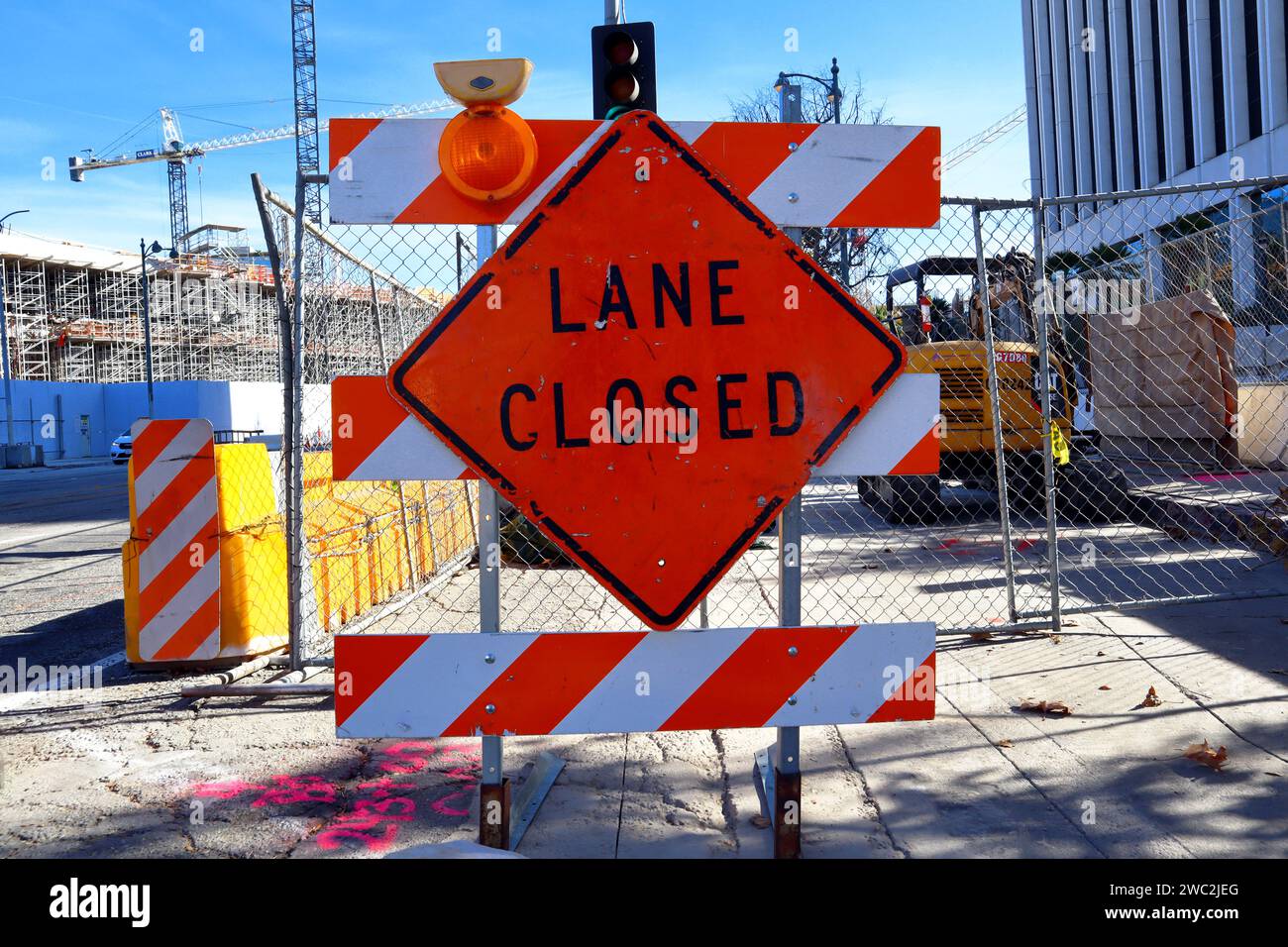 Los Angeles, California Lane Closed sign for road works Stock Photo