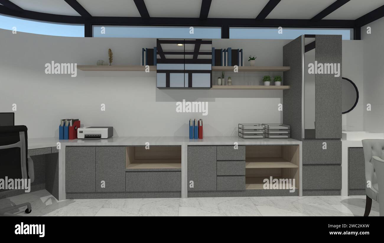 Modern Storage Compartment Design and Shelving Rack Display Stock Photo