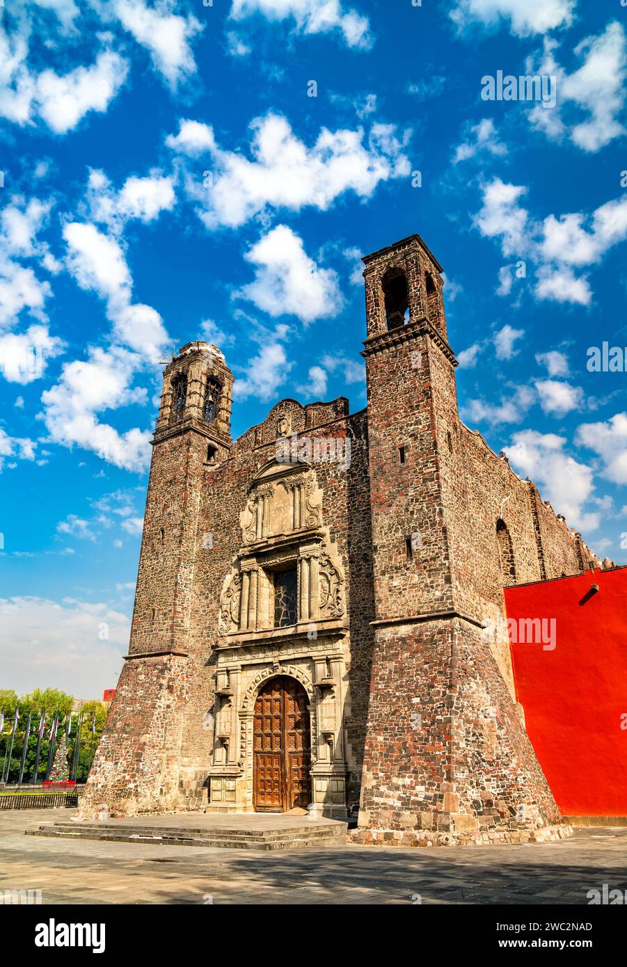 Temple of Santiago in the Plaza de las Tres Culturas at Tlatelolco - Mexico City, Mexico Stock Photo