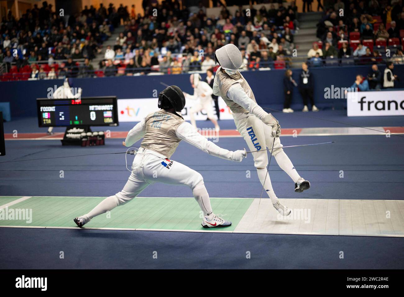 Paris, France. 13th Jan, 2024. Fencing Match (FOIL) between PAUTY