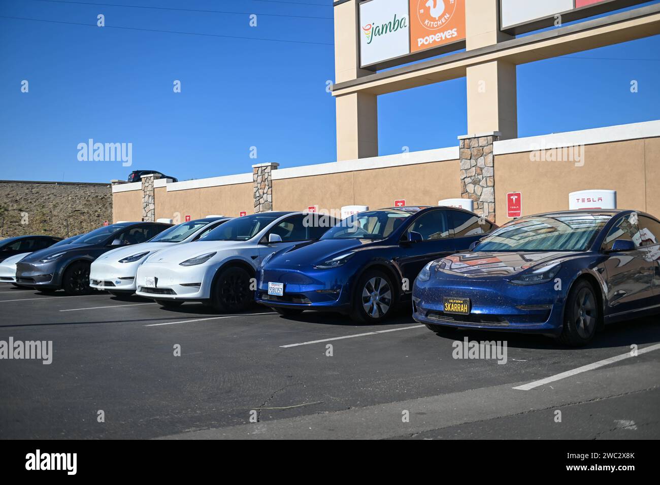 A Tesla Supercharging station at The Outlets at Tejon, Friday, Nov. 24