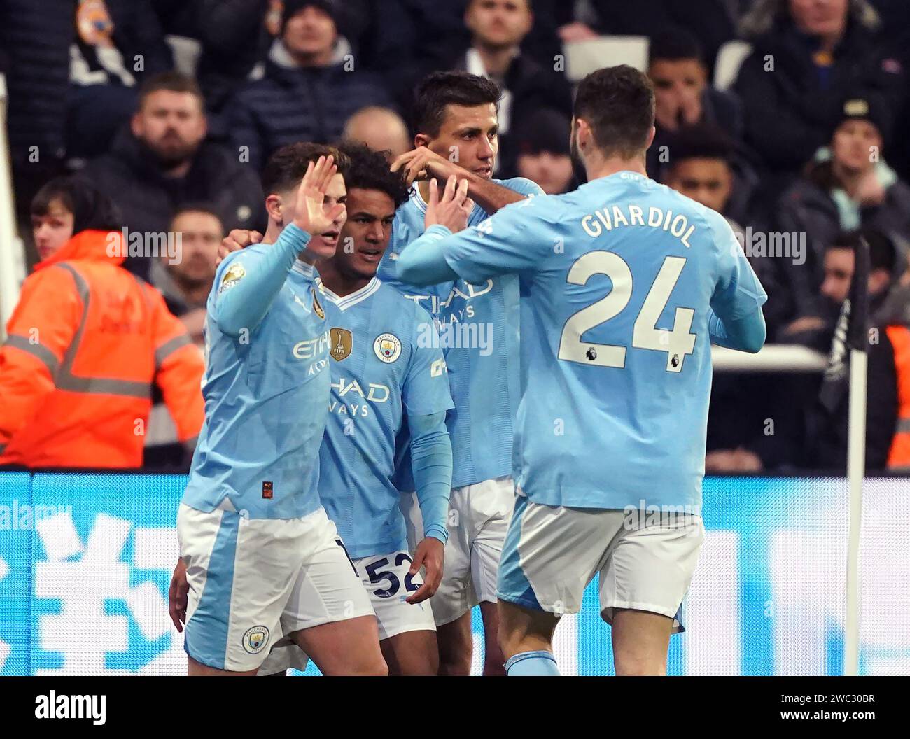 Manchester City's Oscar Bobb celebrates scoring their side's third goal ...