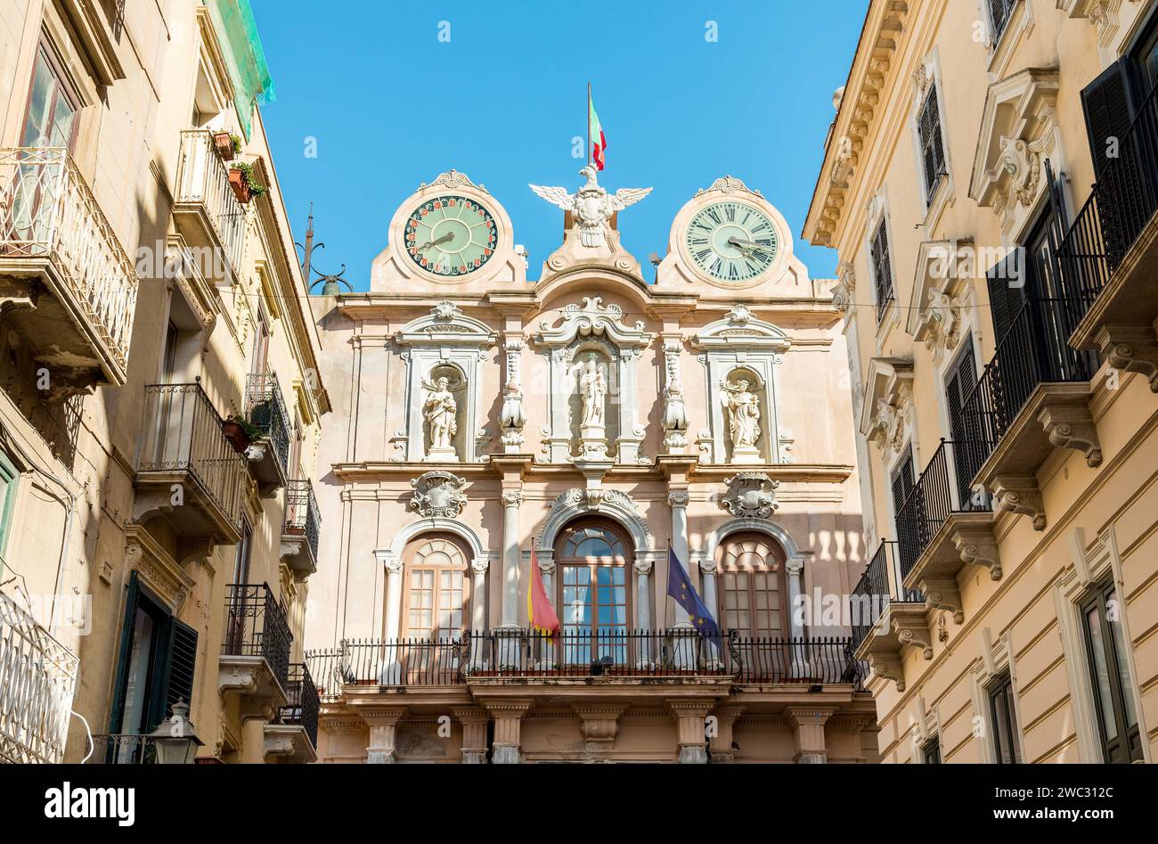Senatorial Palace or Cavarretta palace is historic building in center of Trapani, Sicily, Italy Stock Photo