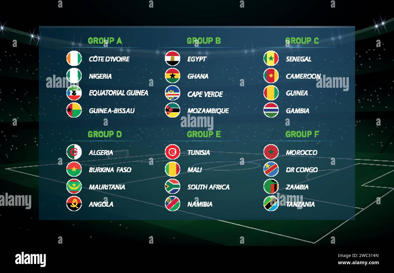 Africa cup 2023 groups. Soccer tournament broadcast graphic template