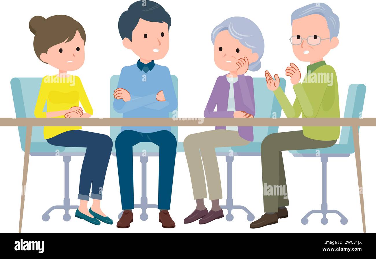 A couple and their parents talking.Vector art that is easy to edit. Stock Vector