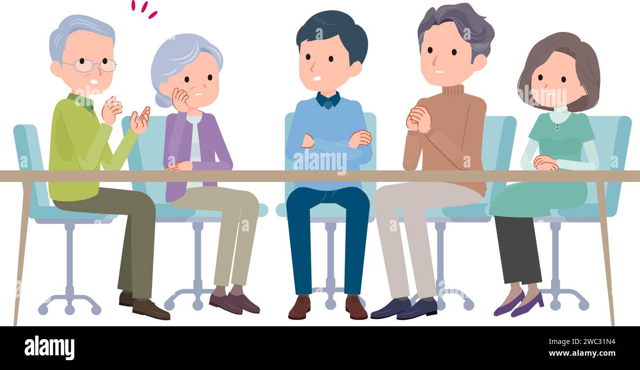 Elderly couple and son and daughter talking.Vector art that is easy to edit. Stock Vector