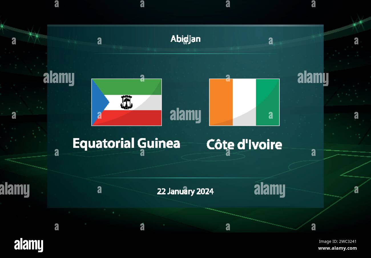 Equatorial Guinea vs Ivory Coast. Football scoreboard broadcast graphic soccer template Stock Vector