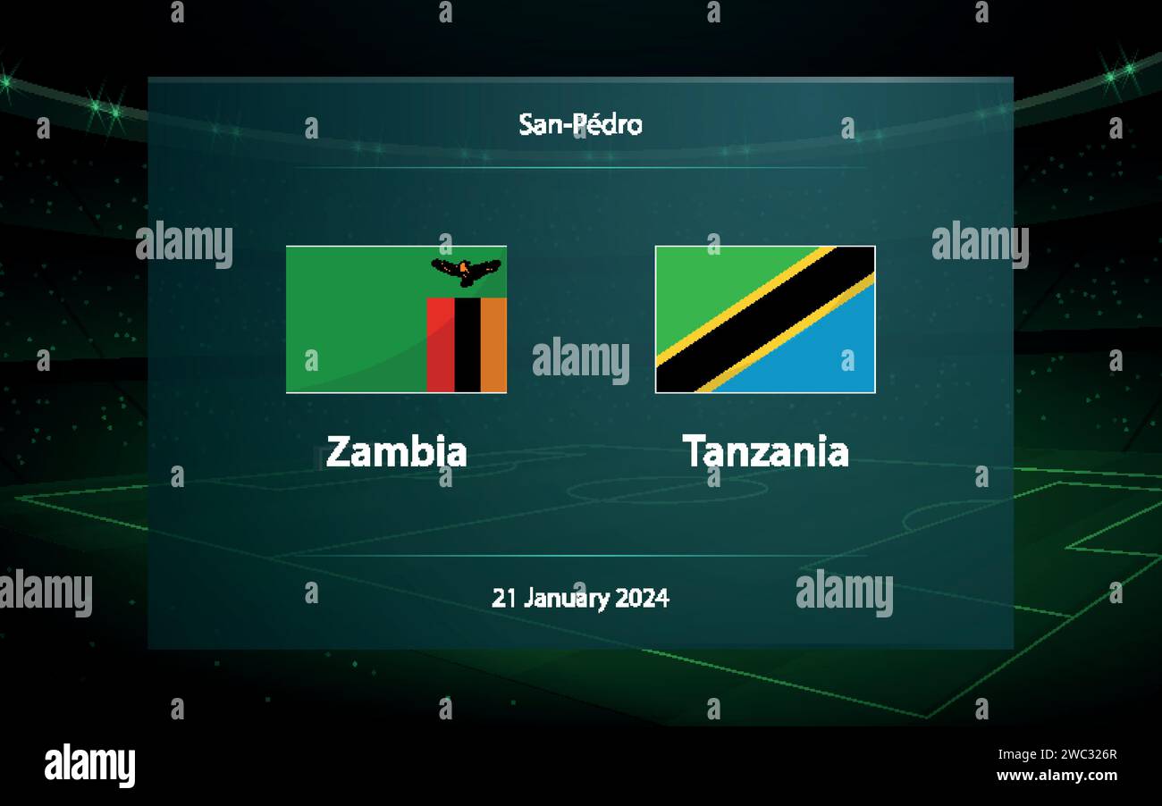 Zambia vs Tanzania. Football scoreboard broadcast graphic soccer