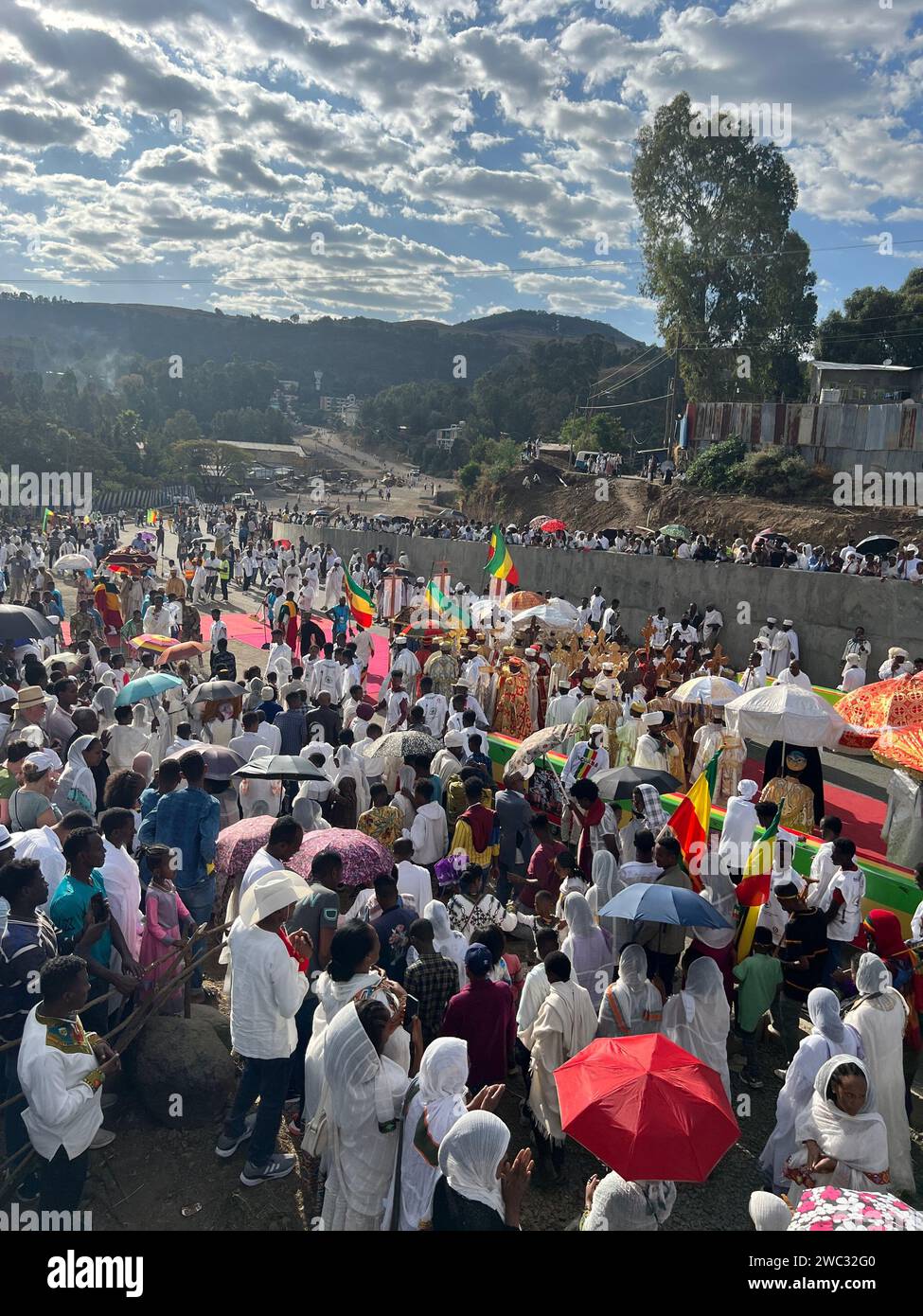 Gondar, Ethiopia, 19 January 2023; Crowd celebrating Timkat,  an Ethiopian Orthodox celebration in Gondar, Ethiopia Stock Photo