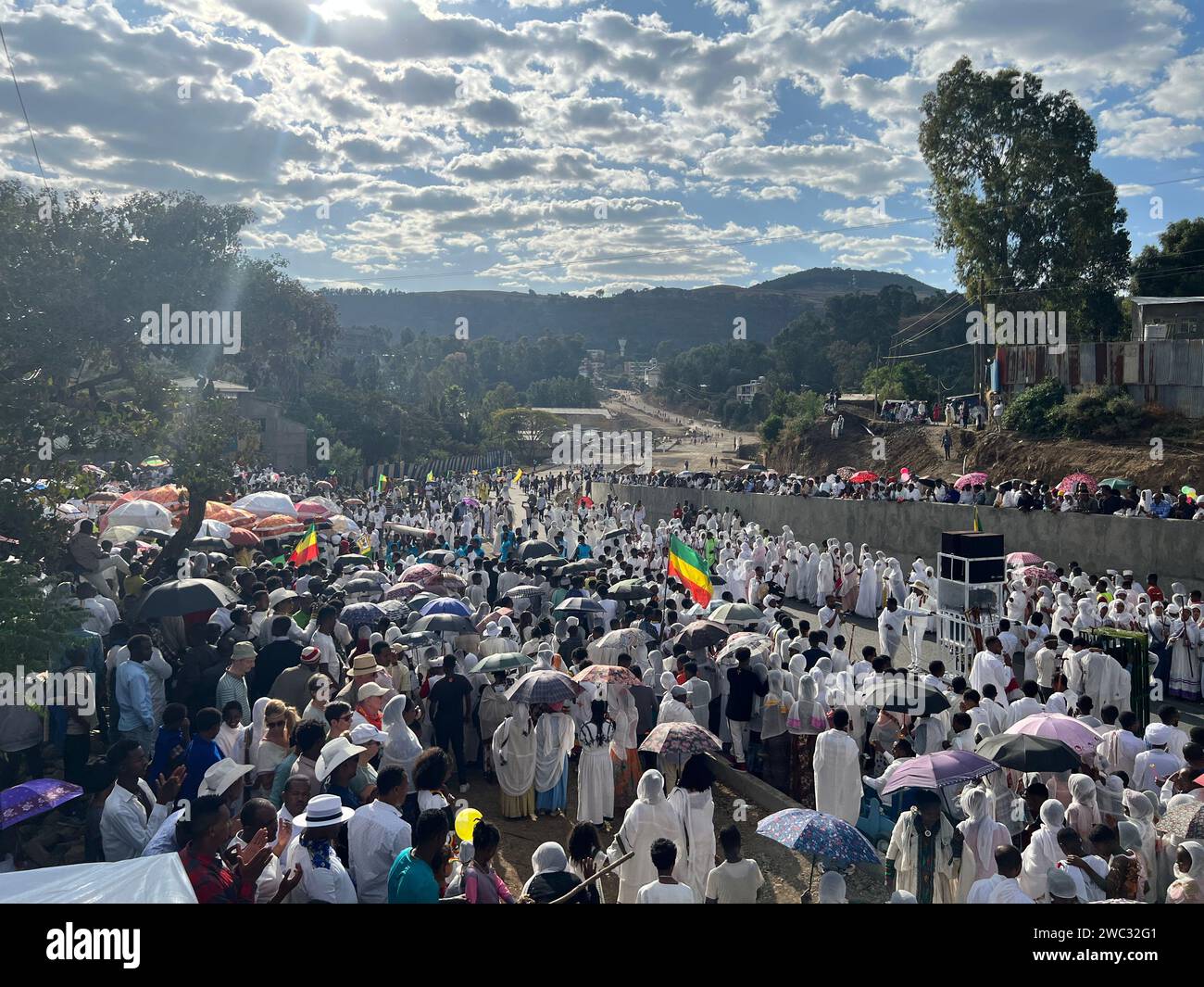 Gondar, Ethiopia, 19 January 2023; Crowd celebrating Timkat, an