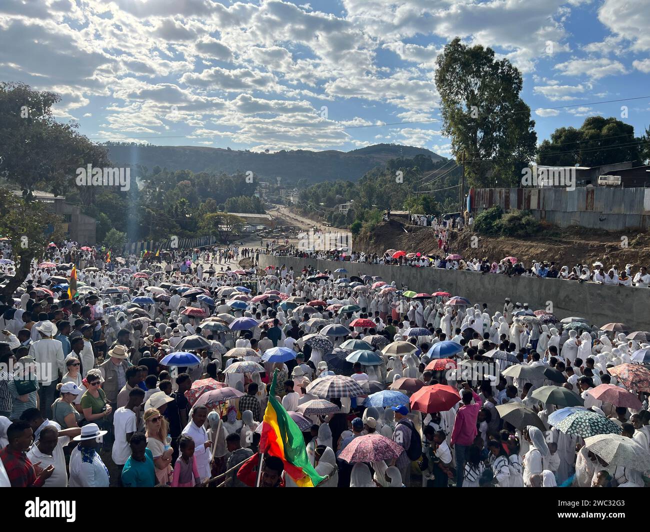 Gondar, Ethiopia, 19 January 2023; Crowd celebrating Timkat,  an Ethiopian Orthodox celebration in Gondar, Ethiopia Stock Photo