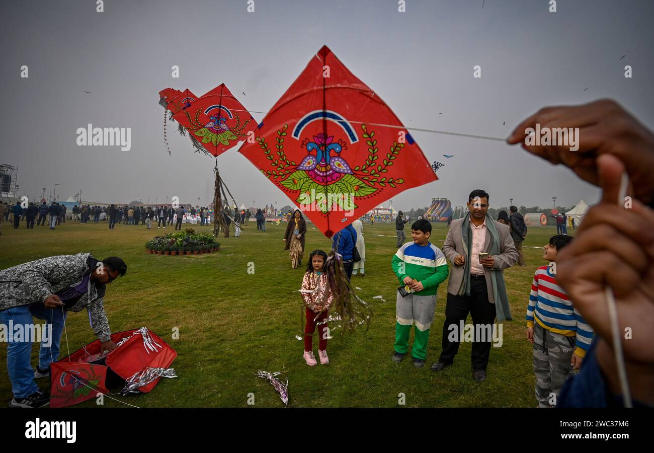NEW DELHI, INDIA - JANUARY 13: People flying kites during the first ...
