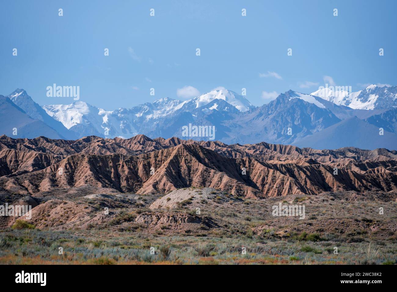 Tianshan Mountains Rivers Canyons in desert landscape, mountains of the Tian Shan in the ...
