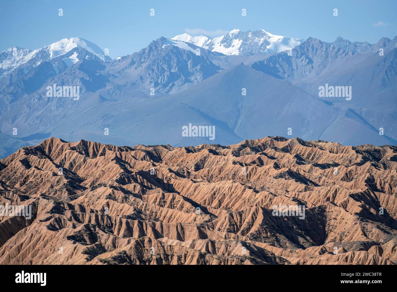 Tianshan Mountains Rivers Canyons in desert landscape, mountains of the Tian Shan in the ...