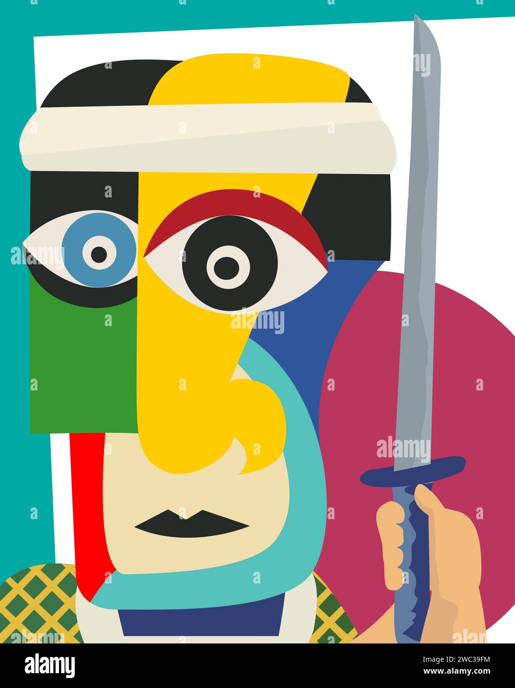 The samurai warrior, abstract art colorful vector card Stock Photo