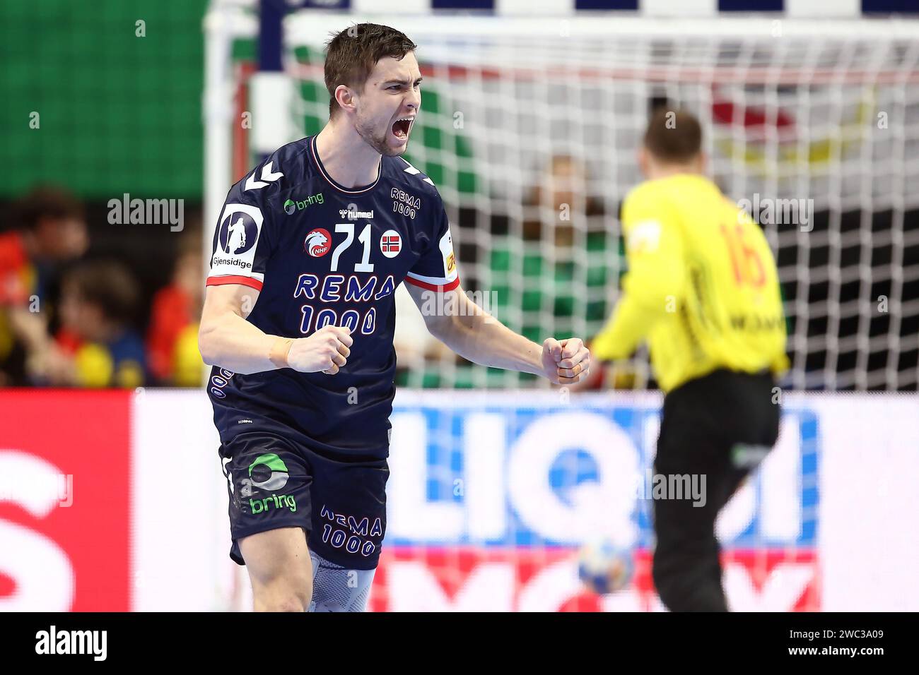 Berlin, Allemagne. 13th Jan, 2024. Alexandre Christoffersen of Norway during the Men's EHF Euro 2024, Group D handball match between Faroe Islands and Norway on January 13, 2024 at Mercedes-Benz Arena in Berlin, Germany - Photo Piotr Matusewicz/DPPI Credit: DPPI Media/Alamy Live News Stock Photo