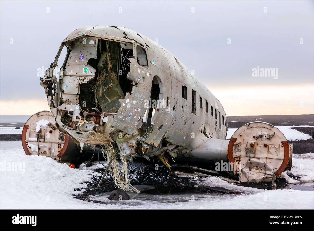 Europe, Iceland, aeroplane wreck on the beach, Iceland Stock Photo