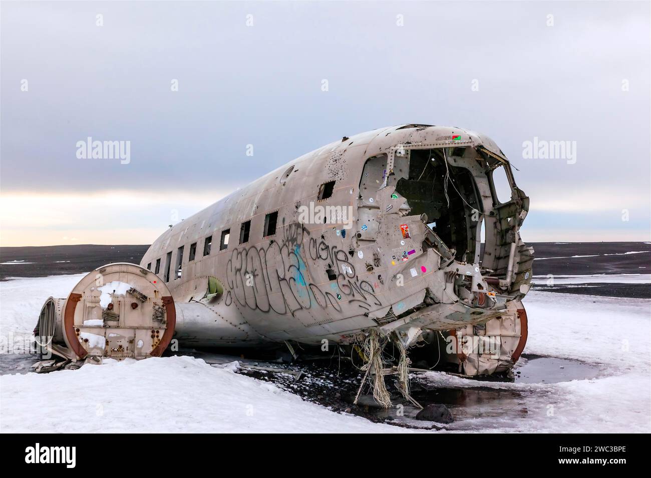 Europe, Iceland, aeroplane wreck on the beach, Iceland Stock Photo