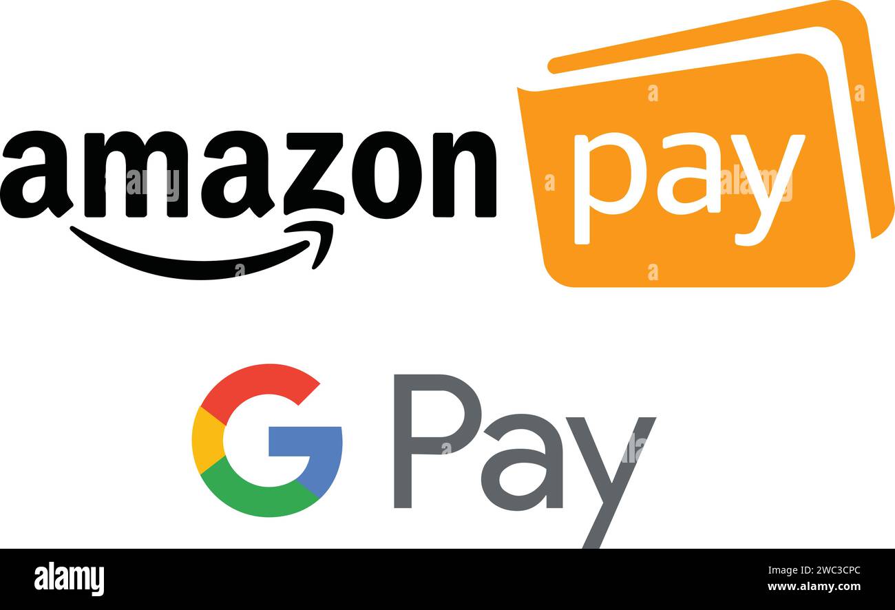 Google pay icons, Amazon pay icons, Digital Payment logo Stock Vector