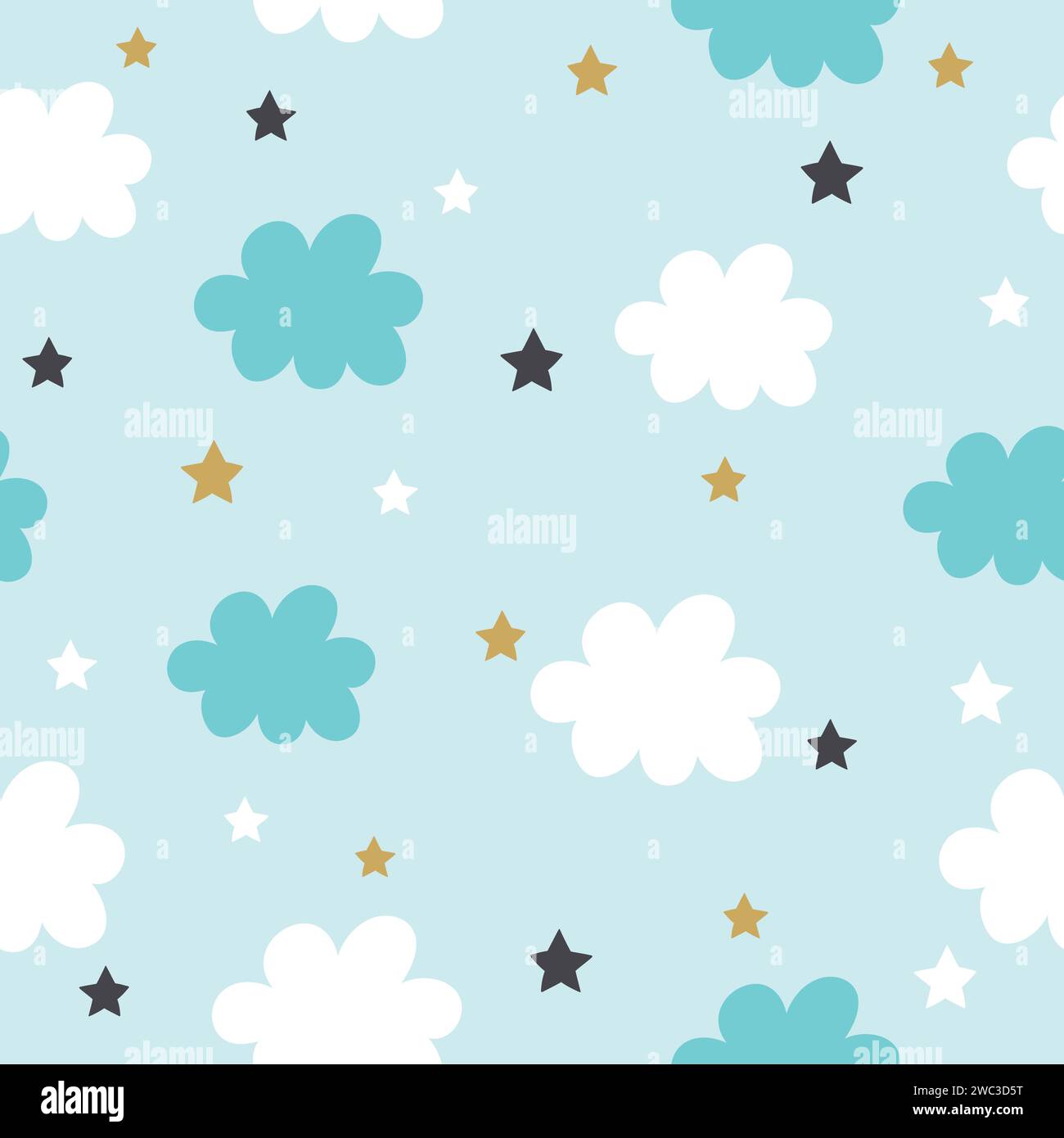 Background for kids with clouds and stars. Seamless pattern. Vector ...