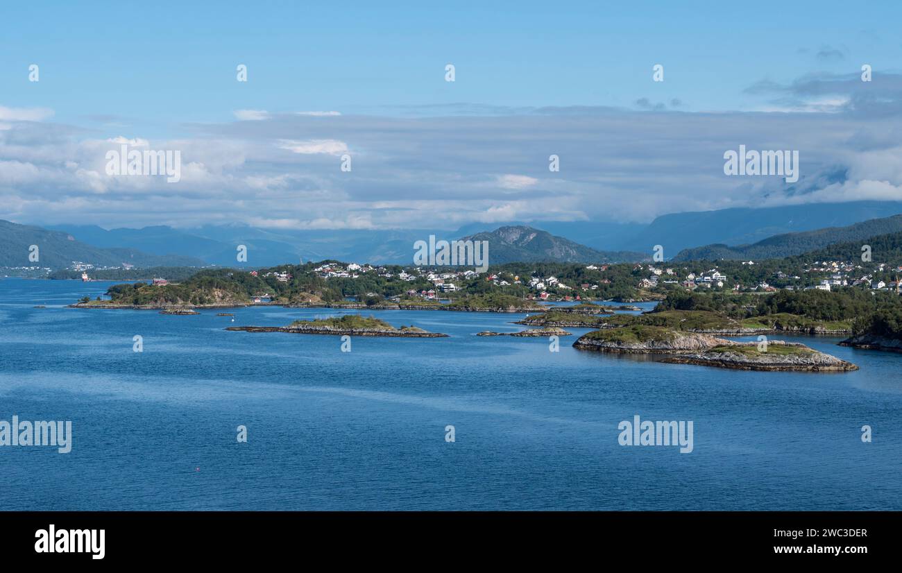 View from a cruise ship of small islands south of Ålesund, Norway. Stock Photo