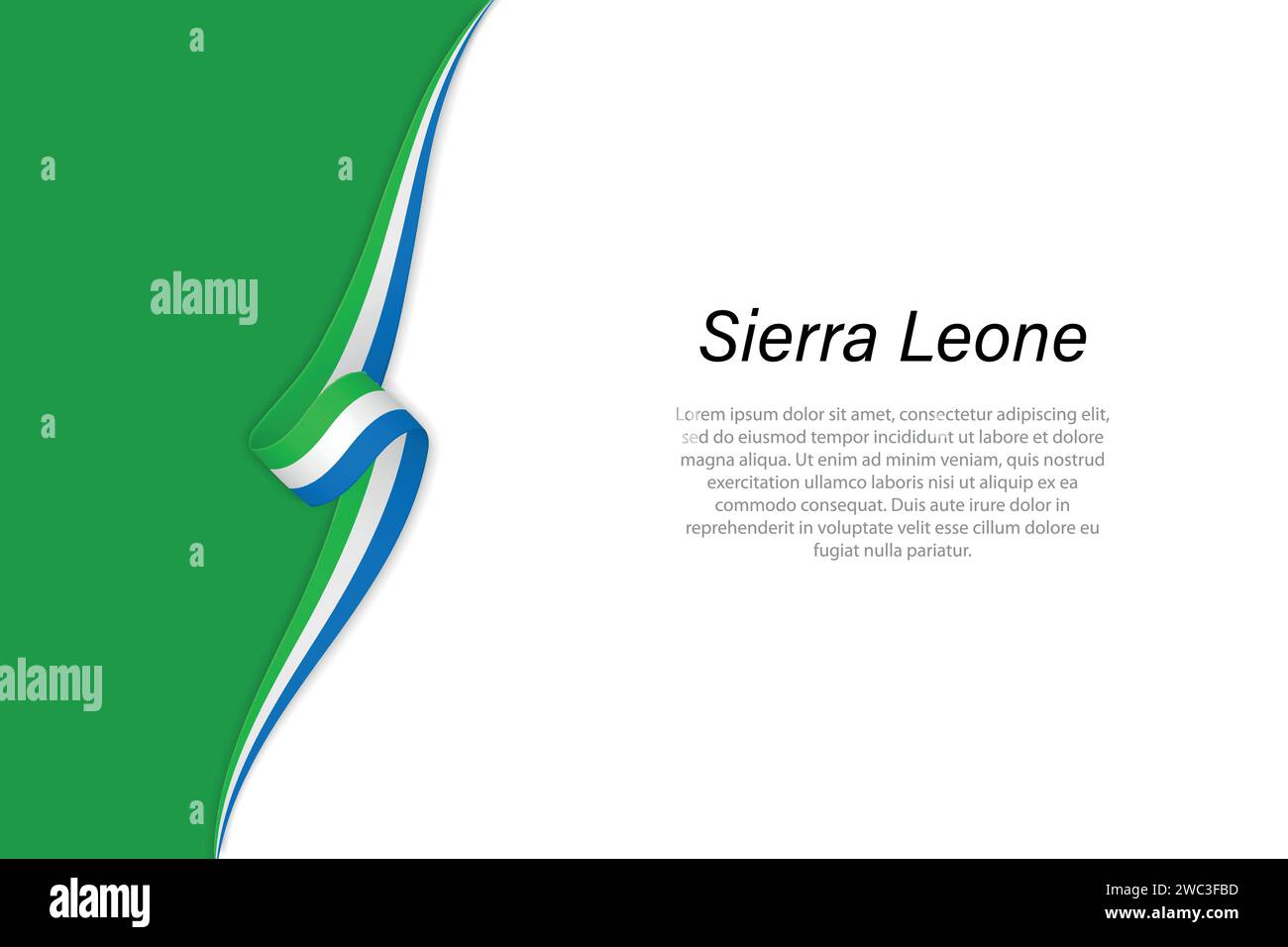 Wave flag of Sierra Leone with copyspace background. Banner or ribbon ...
