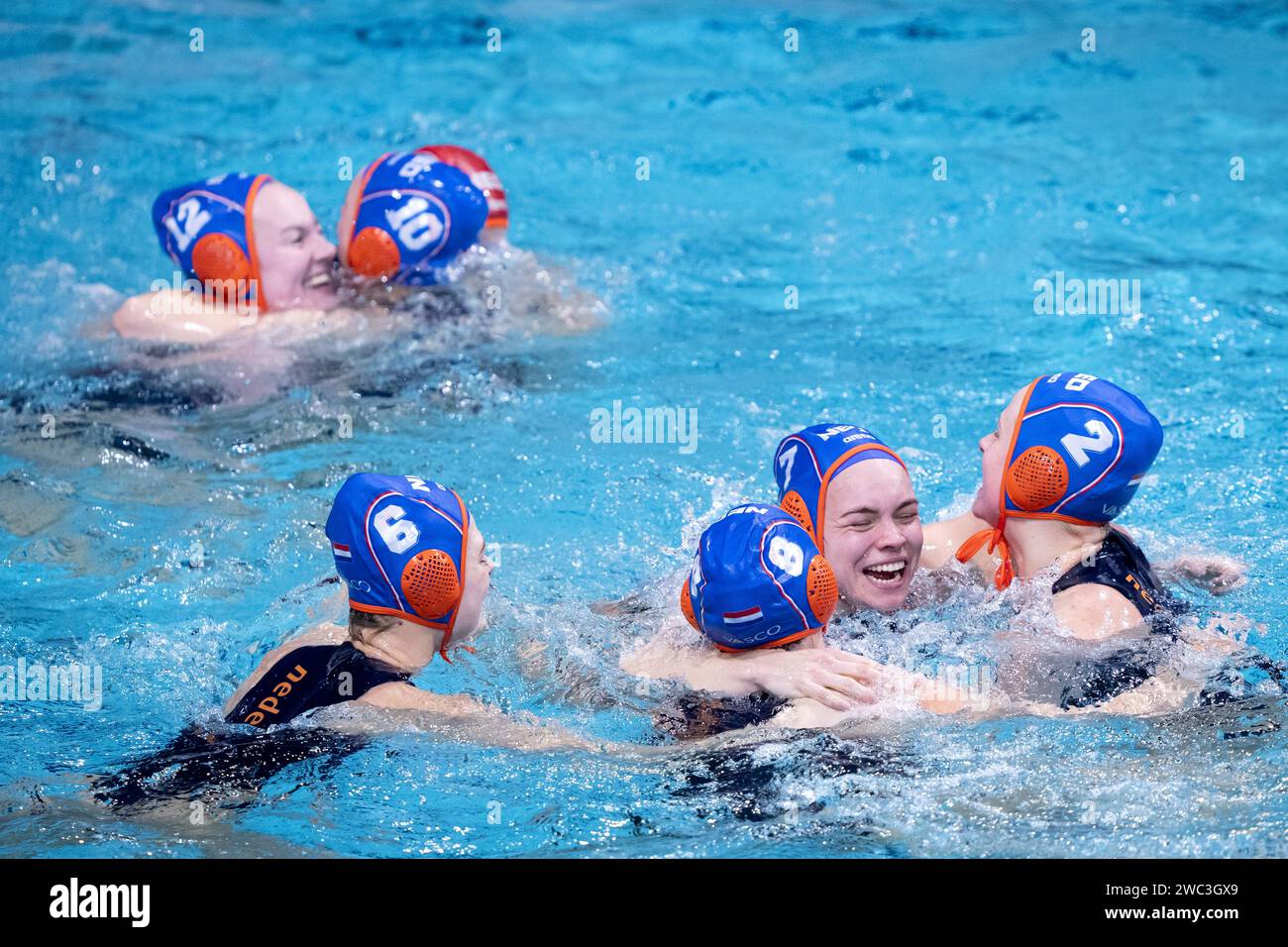 EINDHOVEN Joy among the Dutch water polo team (women) after winning the final of the European