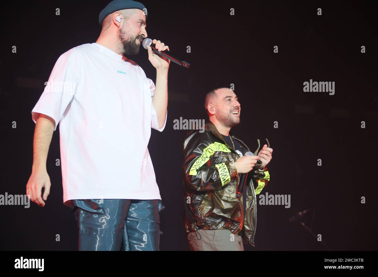 Bologna, Italy. 13th Jan, 2025. Italian singers Coez and Frah Quintale