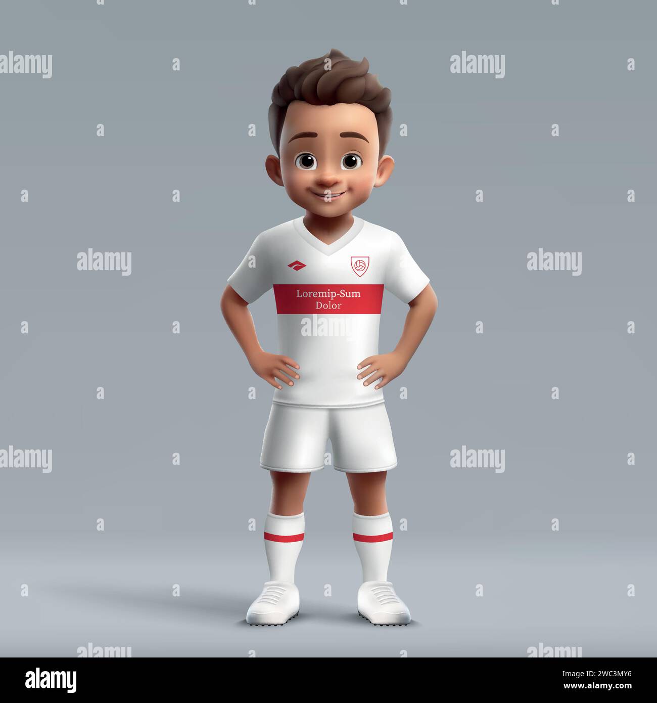 3d cartoon cute young soccer player in Stuttgart football uniform ...