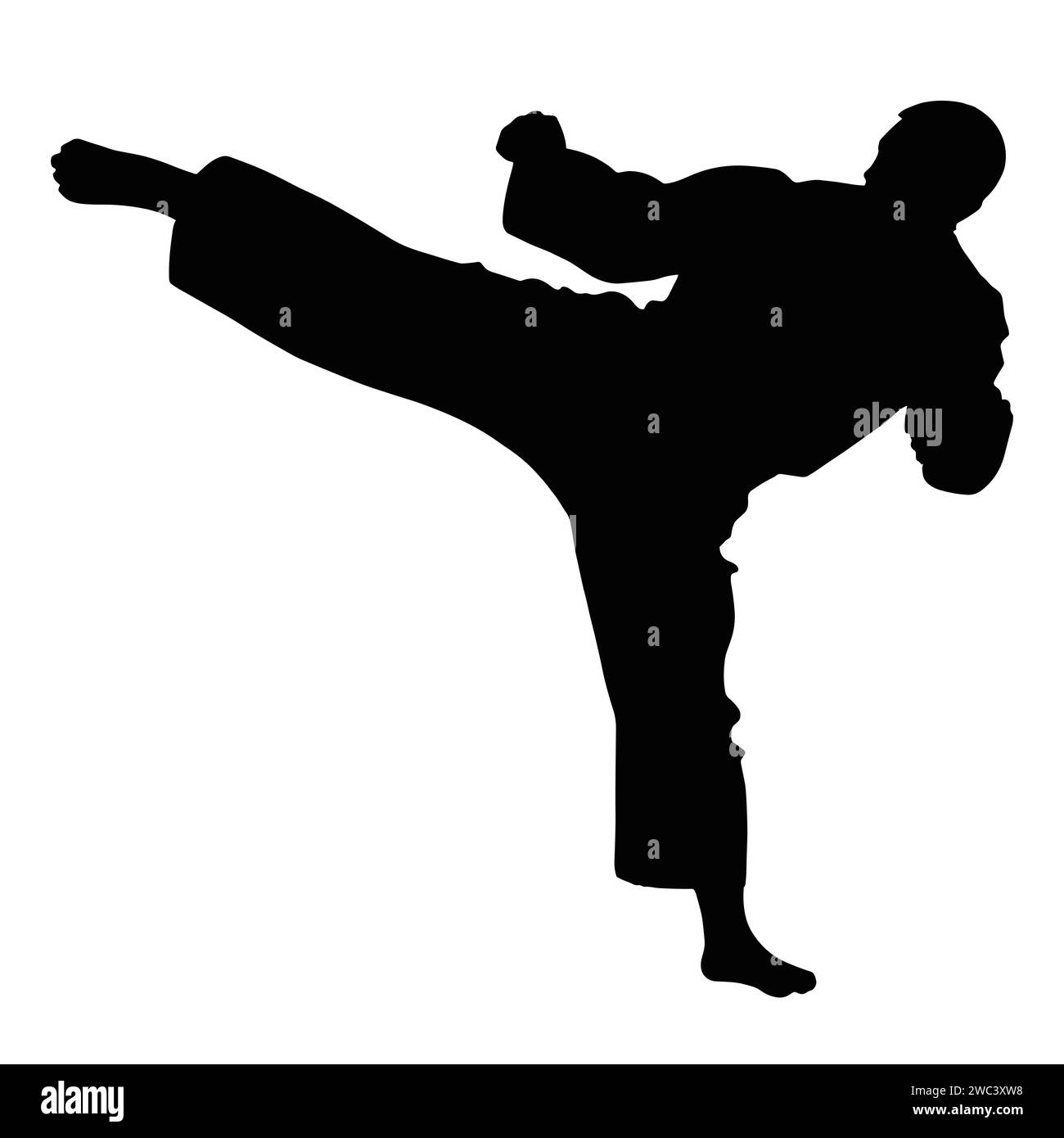 kung fu taekwondo martial arts fighter kick silhouette illustration Stock Vector