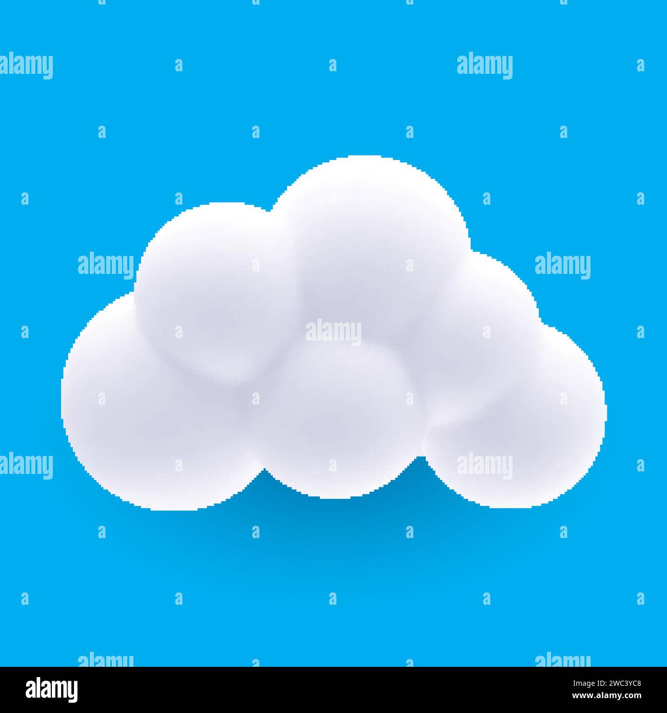 Cartoon Illustration of 3D Render White Cloud or Smoke with Shadow Effect on Blue Backdrop Stock Vector