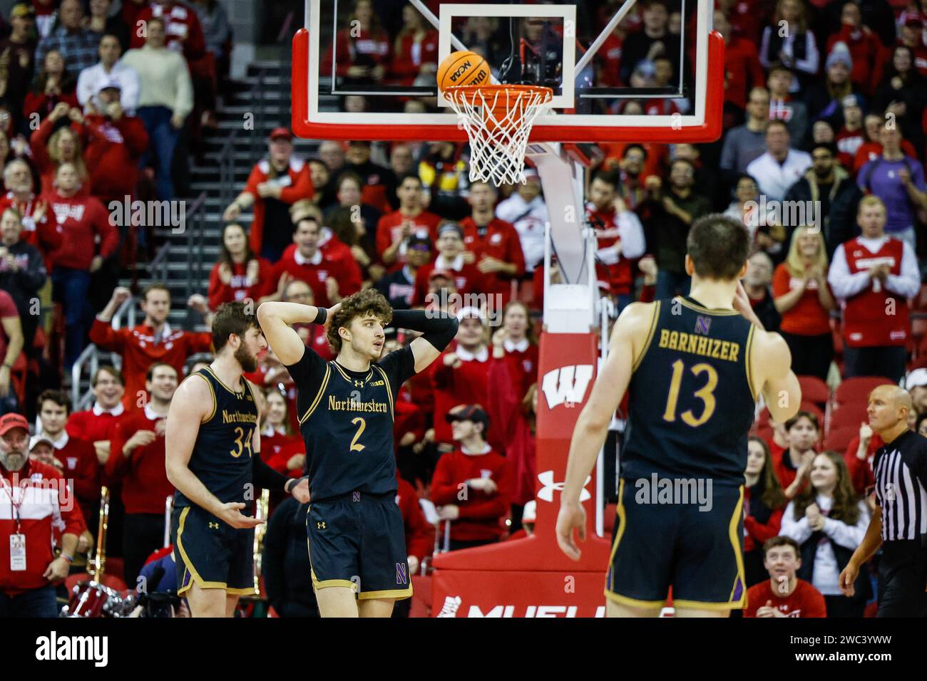 Madison, WI, USA. 13th Jan, 2024. Northwestern Wildcats center Matthew