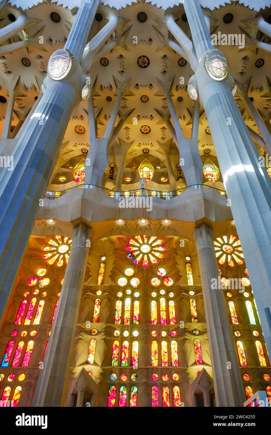 Interior Low Angle View Of Light Shining Through Designed Stained Glass 