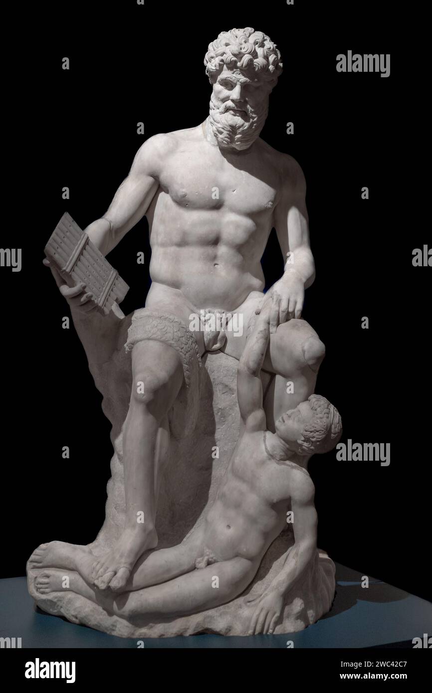 Ancient Roman Art, Polyphemus mistreats a companion of Odysseus, 2nd century White marble, Pentelic marble, Capitoline Museums, Rome, Italy Stock Photo