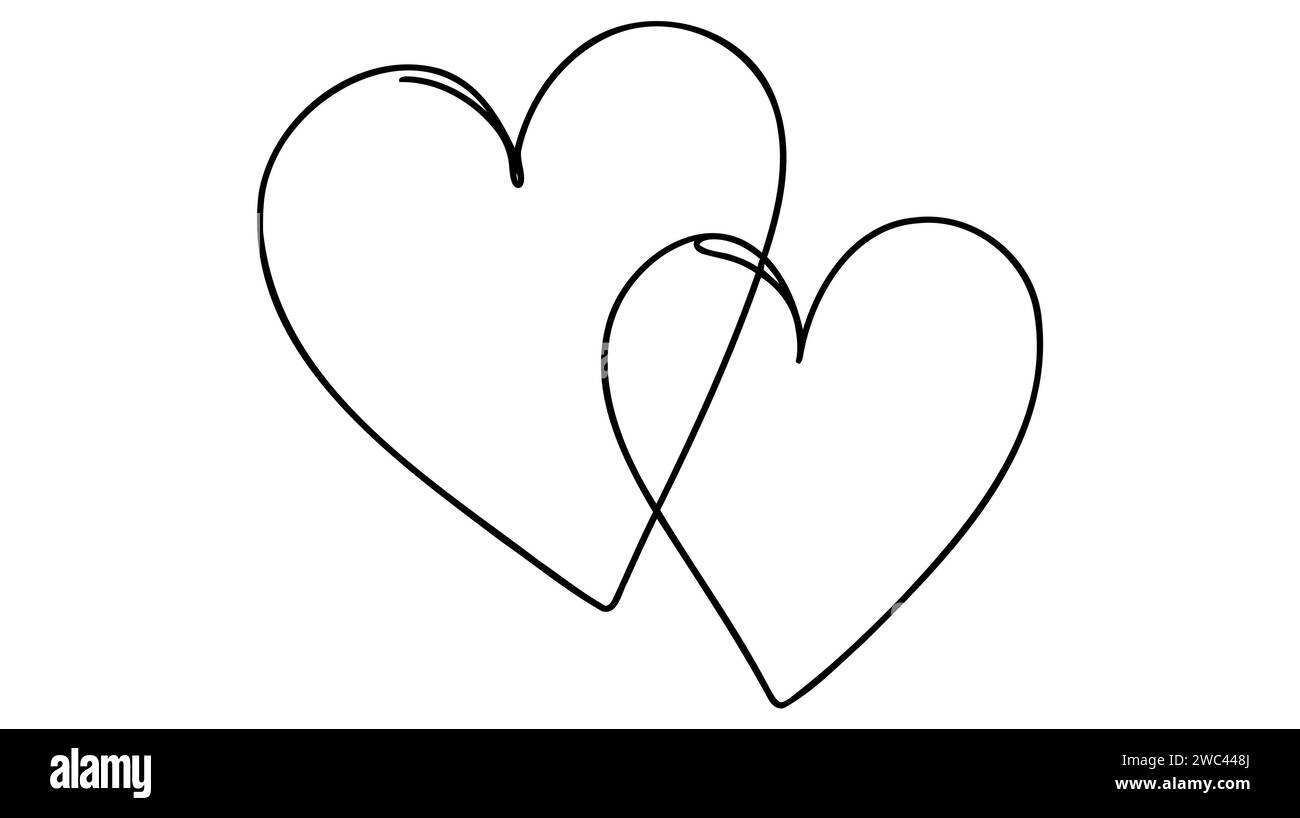 Continuous line drawing of love sign with two hearts embrace minimalism ...