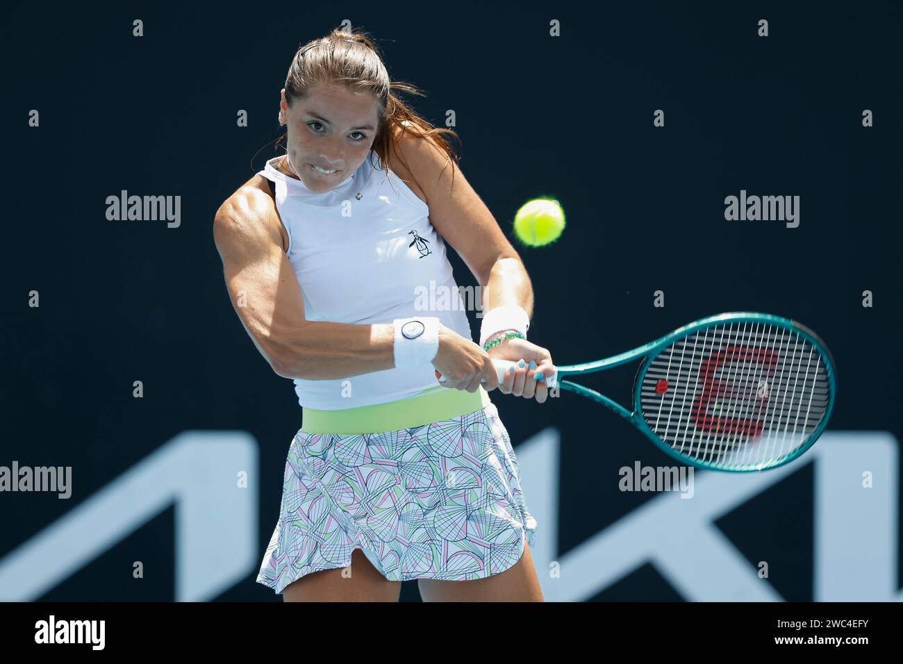 Melbourne, Australia. 14th. Jan., 2024. British tennis player Jodie