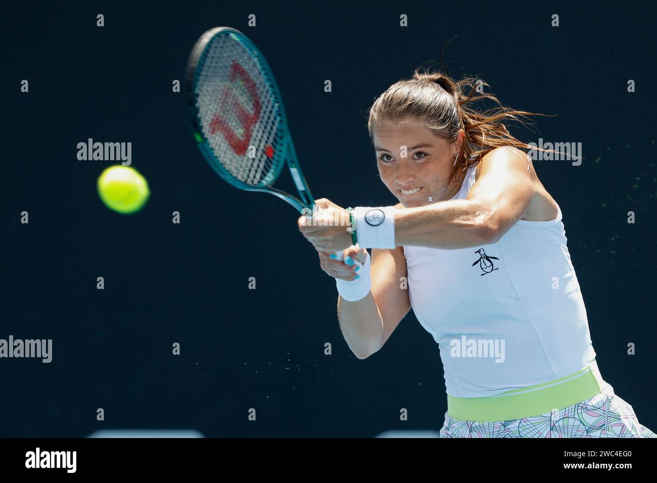 Melbourne, Australia. 14th. Jan., 2024. British tennis player Jodie