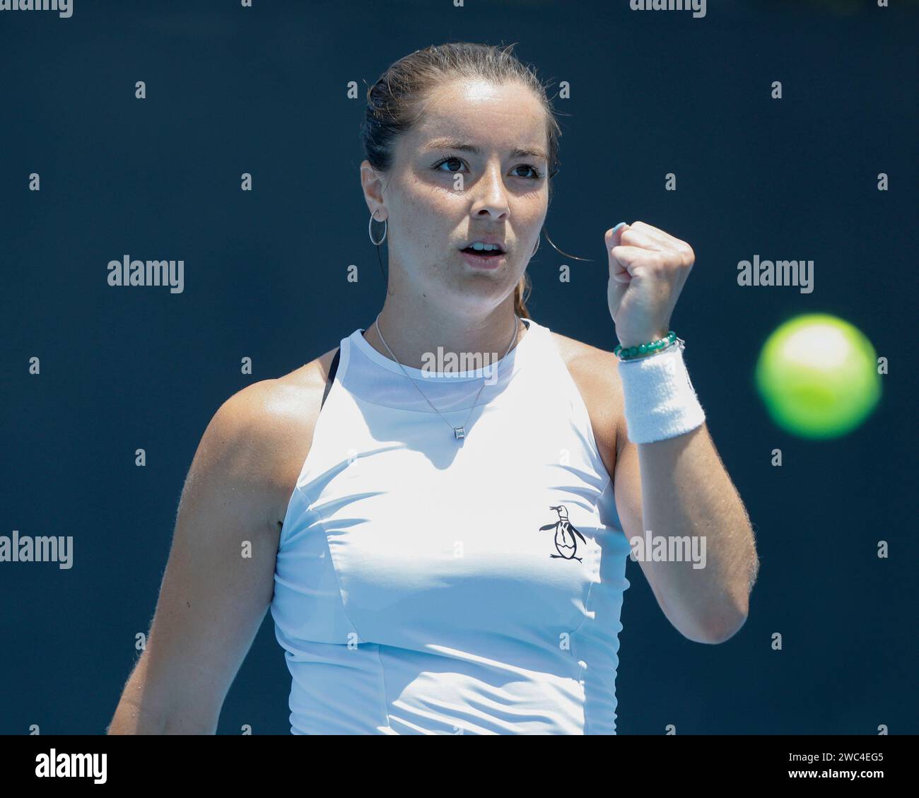Melbourne, Australia. 14th. Jan., 2024. British tennis player Jodie
