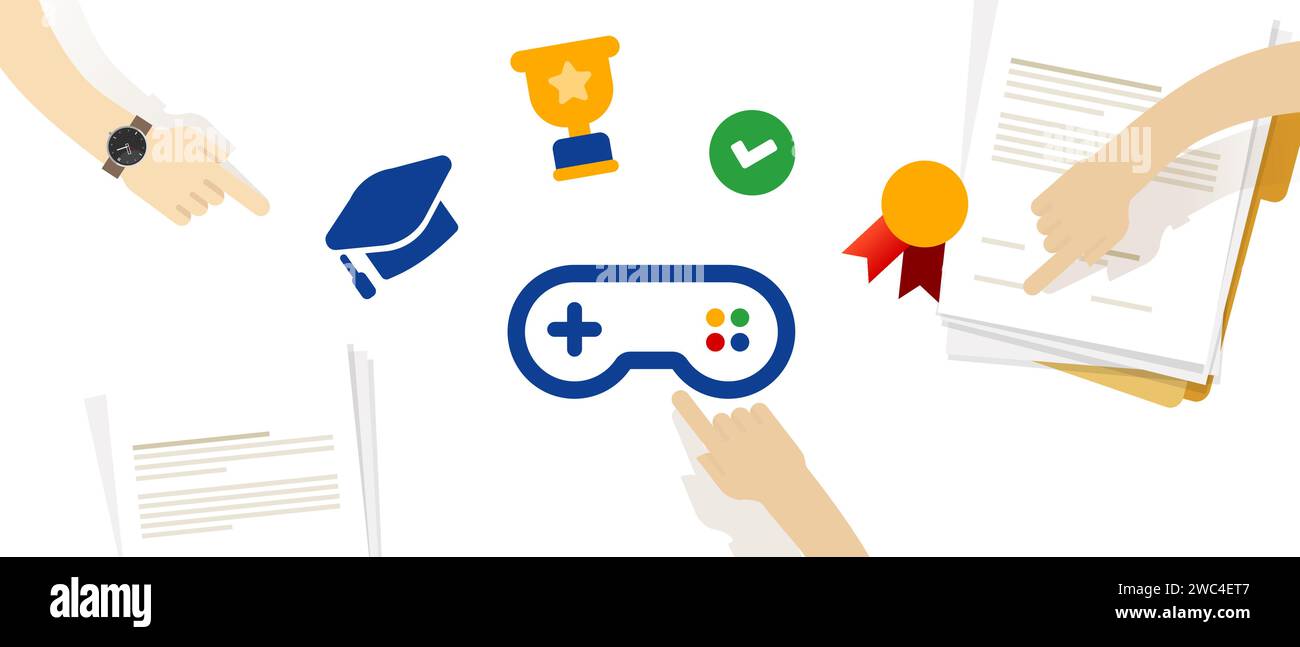 Gamification interactive team game application fun together concept interactive icon set Stock Vector
