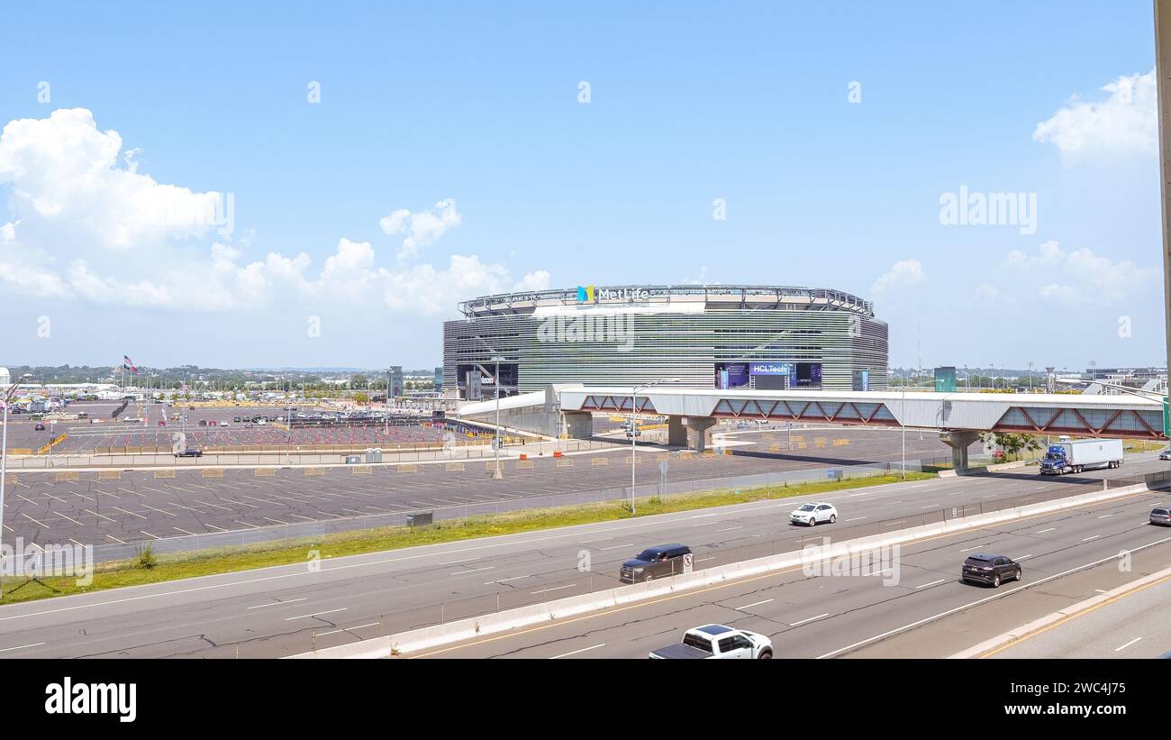 Aerial view of MetLife Stadium and parking lot at Meadowlands Sports