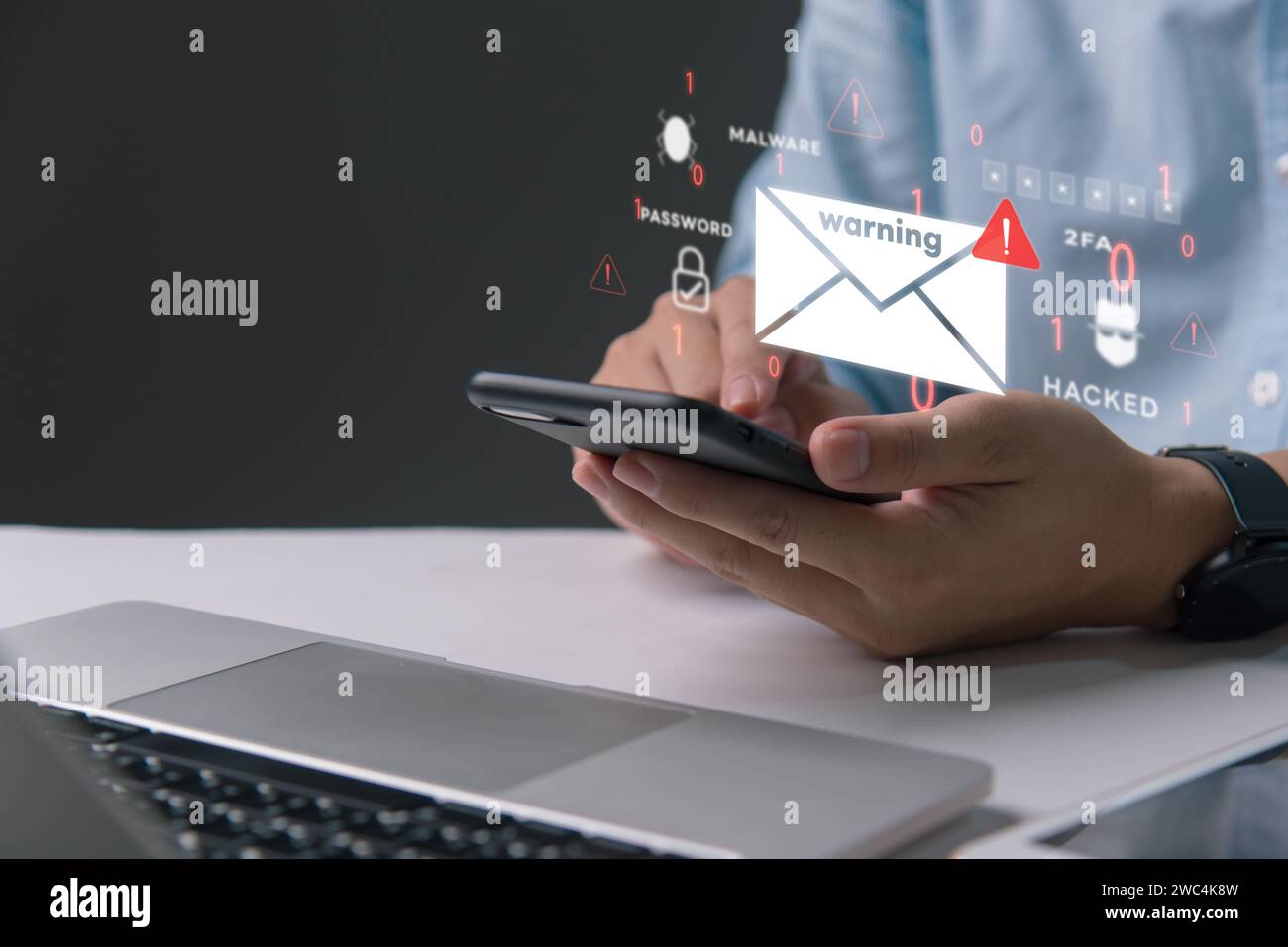 Warning Notification and Email Icon on Mobile Phone Digital ...