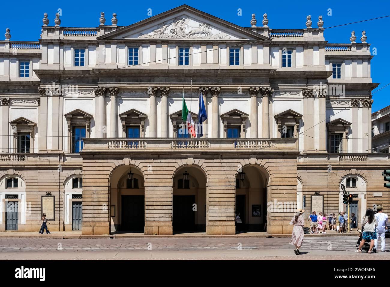 Exterior of La Scala, a renowned opera house in Milan, located in Piazza della Scala. Stock Photo