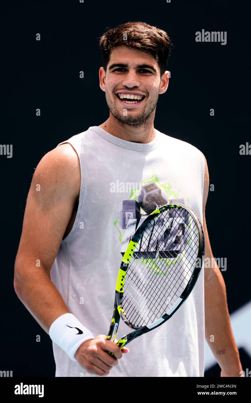 Melbourne, Australia, 14th Jan, 2025. Tennis player Carlos Alcaraz from